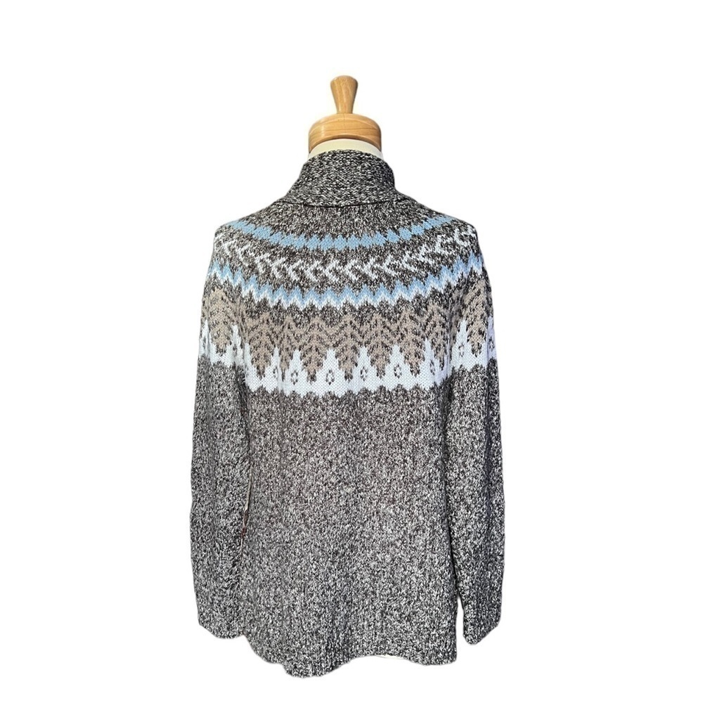 VINTAGE Oversized Retro Fair Isle Zip-Up Grey-Blue Fishermen Collar Neck Women's - Picture 2 of 7